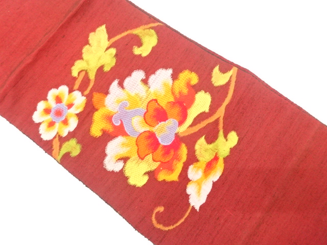 JAPANESE NAGOYA OBI / TSUMUGI / WOVEN CHINESE FLOWER